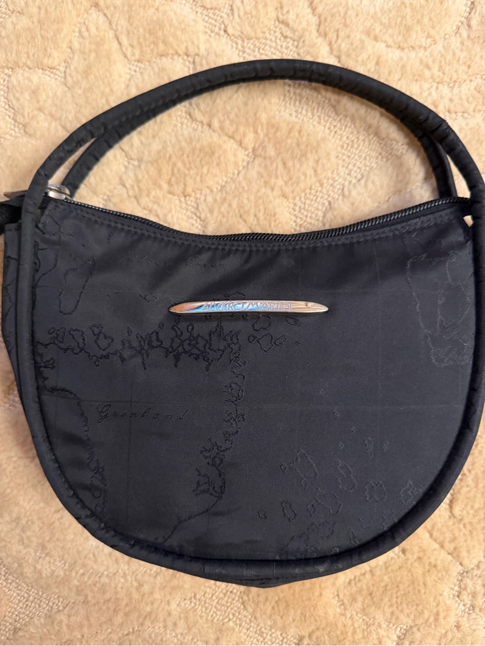 ALVIERO MARTINI CLASSE EVENING BAG. MAP PRINT NYLON. RARE FIND great condition